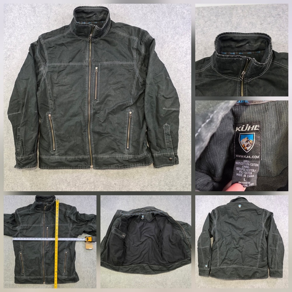 Kuhl Burr Vintage Patina‎ Dye Jacket Mens Large Black Canvas Full Zip Workwear